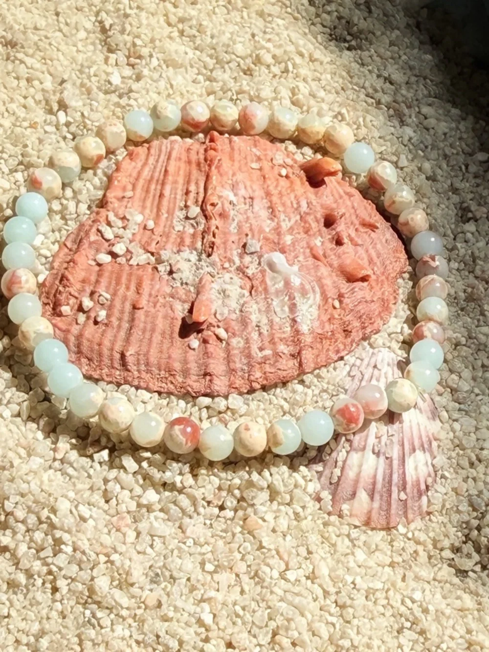Dainty 6 mm Round Beaded Stretch Bracelet OCEAN 🌊 JASPER